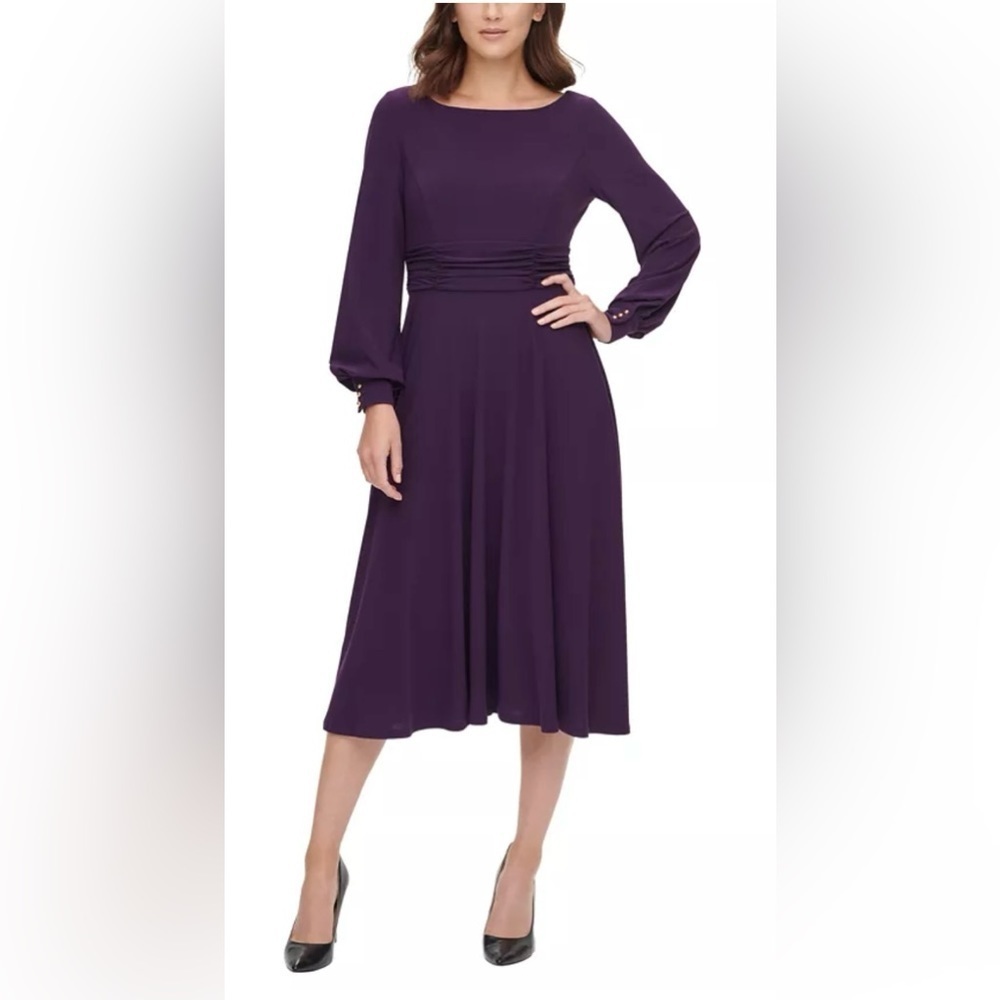 NWT Jessica Howard Solid Boat Neck Fit and Flare Dress
